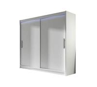 London I Penderie moderne à portes coulissantes, armoire pour chambre à coucher, 180 x 215 x 58 cm, avec éclairage LED RVB, blanche