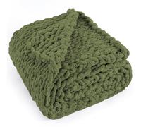 LONG CREATE Couverture en Tricot épais 100% Fait Main avec Fil Chenille Doux, 2 kg - Grand nœud en Corde pour canapé, lit, décoration d'intérieur, 127 x 152,4 cm - Vert Olive