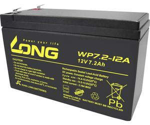 Long WP7.2-12A/F1 WP7.2-12A/F1 Batterie au plomb 12 V 7.2 Ah plomb (AGM) (l x H x P) 151 x 102 x 65 mm cosses plates 4,8 mm certification VdS, auto-décharge
