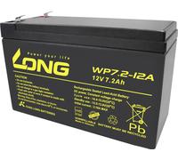 Long WP7.2-12A/F2 WP7.2-12A/F2 Batterie au plomb 12 V 7.2 Ah plomb (AGM) (l x H x P) 151 x 102 x 65 mm cosses plates 6,35 mm certification VdS, auto-décharge