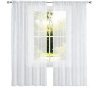 LONGCAO Lot de 1 Rideaux Transparents 100 x 120 cm Semi-Transparent en Effet Lin Décorations Vitrée Léger Romantique Rideaux Voilage Transparent pour Enfant Bébés Adulte Chambre, Blanc
