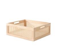 Longero Panier de rangement en bois de pin naturel avec grille en bambou - Organisateur décoratif pour la maison, le bureau et le salon - Rectangulaire - 36 x 32 x 13 cm (L x l x H)
