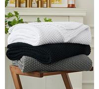 Longhui bedding Couverture légère en Tricot torsadé 100% Coton Bio pour canapé, lit, Chambre de bébé, Rustique, Shabby Chic, Ferme Moderne, Noir, 129,5 x 160 cm