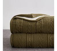Longhui bedding Couverture Sherpa en Tricot torsadé avec Polaire, épaisse, Douce et Confortable, pour canapé, Sofa, lit, pour Toutes Les Saisons, 127 x 160 cm (Vert Sauge)