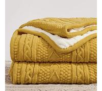 Longhui bedding Grande Couverture en Tricot torsadé et Acrylique pour canapé, lit, Jaune Moutarde, 127 x 160 cm, Grande Couverture en Molleton tricoté pour canapé, lit, pour Toutes Les Saisons