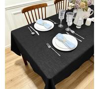 Longing Home Nappe Aspect Lin, déperlante, Noir, Ronde 140 cm | Anti Tache Effet Lin Tissu, Lavable, antitache, pour Anniversaire Salle à Manger Fête Mariage Maison Plein Air Jardin