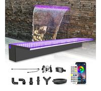LONGRUN App Bluetooth contrôle Acryl Pool Fountain, 90cm Pond Waterfall Cascade, Waterfall Blade with 7 Colors LED Light, Complete Waterfall & Stream Kits for Outdoor Water Features