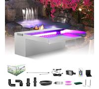 LONGRUN Cascade Piscine Fontaine, Lame d' Eau Piscine 30cm, Acier Inoxydable Rectangulaire Lame Fontaine Bassin avec LED 7 Couleurs, Cascade Bassin pour Jardin Exterieur
