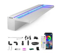 LONGRUN Cascade Piscine Fontaine, Lame d' Eau Piscine 60cm, Contrôle par APP Bluetooth,Acier Inoxydable Rectangulaire Lame Fontaine Bassin avec LED 7 Couleurs, Cascade Bassin pour Jardin Exterieur