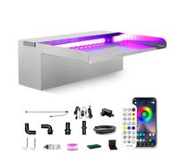 LONGRUN Contrôle par APP Bluetooth Cascade Piscine Fontaine, Lame d' Eau Piscine 30cm, Acier Inoxydable Rectangulaire Lame Fontaine Bassin avec LED 7 Couleurs, Cascade Bassin pour Jardin Exterieur