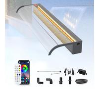 LONGRUN Kit de Cascade de 90cm pour Bassin, Lame de Cascade en Acrylique incurvée avec éclairage LED Bluetooth 7 Couleurs et Télécommande, Largeur 26cm