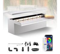 Longrun Kit de Lame de Cascade de Bassin de 30 cm, Cascade en Acier Inoxydable 304 avec Éclairage Bluetooth LED 7 Couleurs et Télécommande, Largeur 15 cm