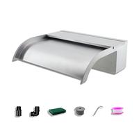 LONGRUNNEW Fontaine De Piscine, Cascade Bassin Exterieur en Acier Inoxydable 30cm De Long, Déversoir De Sortie Incurvé De Largeur 18 cm avec Accessoires pour La Décoration D'étang, Patio,Jardin