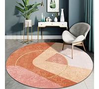 LONGSAO Tapis Antidérapant Rond Moderne, Tapis Lavable pour Salon Chambre à Coucher Salle de Bain, Mode Patchwork Rayures Orange Marron Clair, ø 120CM
