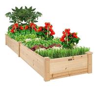 Longue Jardinière Rectangulaire en Bois for L'extérieur,Jardinière Surélevée À Double Grille Séparée,Planche Épaisse et Robuste Avec Structure de Poteau D'angle