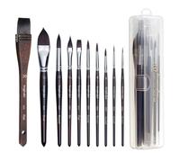 Longyinzhai Lot de 10 pinceaux aquarelle en fourrure synthétique d'écureuil, rond pointu, plat, poignard, planche