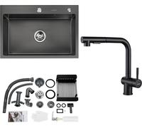 Lonheo Evier de cuisine en acier inoxydable pour dessous d'armoire 70 cm + robinet de cuisine extractible à haute pression, évier encastré 68 x 45 cm, grand évier de cuisine, in istributeur de sav