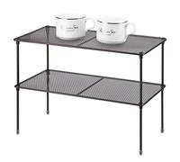Lonian Lot de 2 organiseurs d'étagère de placard de cuisine, marron | Extensible et empilable, pour armoire et comptoir, utilisation multi-pièces : salle de bain, cuisine, buanderie