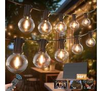 LONIUTO Guirlande Solaire Exterieur, 20M/66ft Guirlande Lumineuse Solaire avec 30+2 G40 Ampoules, 4 Modes Étanche IP45 Guirlande Guinguette Extérieur pour Jardin Terrasse Noël Mariage Fête