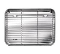 Lonrtesw 10 Pouces Plateau de Four Grille-Pain et Ensemble de Rack, Acier Inoxydable la Poêle à Frire avec Support de Refroidissement, Lave-Vaisselle Plaque de Cuisson Sûre