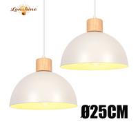LONSHINE 2PCS Suspension Rétro Lustre Moderne Abat-jour Demi-Cercle Ø25CM en Bois et Métal Blanc E27 Luminaire pour Salle à Manger