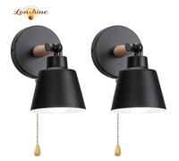 LONSHINE 2X Applique Murale Interieur Vintage E27 Luminaire Industriel en Bois et Métal Noir Réglable Lampe Mural avec Interrupteur