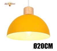 LONSHINE Suspension Moderne Lustre Rétro Demi-Cercle Ø20CM E27 Luminaire en Bois Métal Jaune Plafonnier pour Chambre Salle à Manger