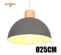 LONSHINE Suspension Rétro Lustre Moderne Abat-jour Demi-Cercle Ø25CM en Bois et Métal Gris E27 Luminaire pour Salon Salle à Manger