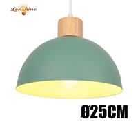 LONSHINE Suspension Rétro Lustre Moderne Abat-jour Demi-Cercle Ø25CM en Bois et Métal Vert E27 Luminaire pour Salon Salle à Manger