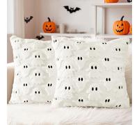 Lonya Lot de 2 Housses de Coussin Halloween 45x45cm Velours Fantôme 3D Coussin Decoratif Canape Ultra Doux Oreiller Housse Salon Chambre Fantôme-Blanc-H
