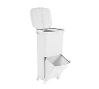 Loobiiny Poubelle de tri verticale, 45 l, avec couvercle et roues, poubelle de cuisine, tri sec et humide, collecteur de déchets
