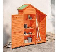 LoogCape Abri à outils marron 120 x 53,5 x 170 cm en pin massif, résistant aux intempéries, imperméable, espace de rangement pour outils de jardin, tondeuse, vélo et accessoires en extérieur