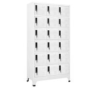 LoogCape Armoire à casier blanche en acier 90 x 40 x 180 cm, 18 portes verrouillables avec clés, fentes d'aération et porte-étiquette nominative, pour bureau, école, cave, garage, ordre et espace de
