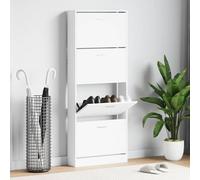 LoogCape Armoire à chaussures blanche 59 x 17 x 150 cm en bois avec 4 compartiments inclinables, mallette étroite pour couloir, garde-robe, pour baskets et bottes, rangement fermé