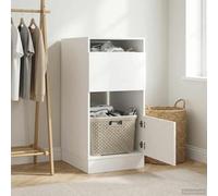 LoogCape Armoire à linge avec espace de rangement, blanc, 50 x 68 x 102 cm, en bois pour salle de bain, chambre à coucher, couloir, cuisine, salon, durable, étanche, avec 4 compartiments, portes