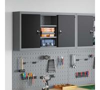 LoogCape Armoire à outils avec étagère - Noir et gris - 100 x 20 x 55 cm - En acier solide - Design en bois - Pour atelier, garage, cave, bricolage, professionnel - Rangement sûr