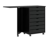 LoogCape Armoire à roulettes avec bureau Moss noir en pin massif avec 7 tiroirs, armoire de rangement pour bureau, couloir, garage, atelier, design pliable