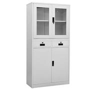 LoogCape Armoire de Bureau Gris Clair 90x40x180 cm en Acier et Verre trempé avec Portes vitrées tiroirs à roulements réglables Serrure pour Rangement Professionnel et Organisation de Bureau