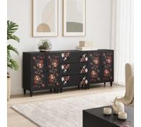 LoogCape Armoire de Rangement 3 pièces 180 x 33 x 75 cm Bois de manguier Multicolore Meuble modulaire pour Chambre Salon Bureau avec Portes tiroirs et Motifs Floraux