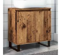 LoogCape Armoire de salle de bain aspect bois vieilli et fer 58 x 33 x 60 cm, 1 compartiment avec 2 portes, espace de rangement pour ensemble de meubles de salle de bain, buanderie, WC d'invités et