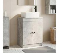 LoogCape Armoire de salle de bain avec lavabo, gris béton, 54 x 35 x 83 cm, meuble sous lavabo avec espace de rangement et étagère, pour intérieur près du mur