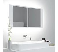 LoogCape Armoire de salle de bain avec miroir à LED, blanc, 90 x 12 x 45 cm, acrylique, lumière RVB, matériau en bois, armoire de salle de bain pour rangement, rangement, montage mural dans le lavabo