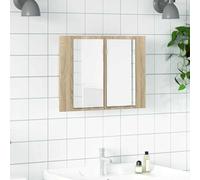 LoogCape Armoire de salle de bain avec miroir LED en chêne Sonoma - 60 x 12 x 45 cm - Acrylique avec lumière RVB - Montage mural - Meuble de rangement pour lavabo et organisateur dans la salle de bain
