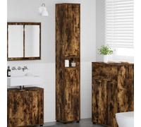 LoogCape Armoire de salle de bain avec porte, chêne fumé, 30,5 x 30 x 195 cm, 7 étagères, 2 portes, hauteur réglable, rangement anti-poussière pour meubles de salle de bain et lavabo