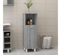 LoogCape Armoire de salle de bain gris Sonoma en bois 30 x 30 x 95 cm avec 3 compartiments et 1 porte, autoportant avec base haute, pour salle de bain, WC d'invités et rangement organisé