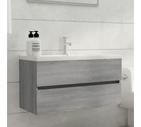 LoogCape Armoire d'évier Sonoma Gris 90x38,5x45 cm en Bois d'ingénierie avec Grand Espace de Rangement pour Salle de Bain, Support Mural, Design élégant et stabilité