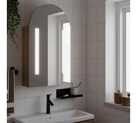 LoogCape Armoire miroir à suspendre avec éclairage LED, effet chêne, avec étagère et étagère, meuble de salle de bain en bois, montage mural pour lavabo et rangement dans la salle de bain