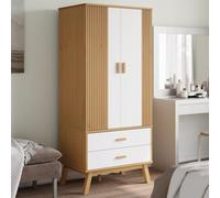 LoogCape Armoire OLDEN - Blanc et marron - 76,5 x 53 x 172 cm - En pin massif - Avec espace de rangement, tiroirs, compartiment - Poignées en bois - Pour chambre à coucher, chambre d'enfant, couloir