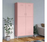 LoogCape Armoire rose 90 x 50 x 180 cm en acier avec 4 étagères réglables, portes coulissantes, tringle à vêtements, organiseur, convient pour chambre à coucher, couloir, enfants, camping et cave