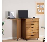 LoogCape Armoire roulante avec Bureau Moss Marron Miel en Bois de pin Massif, Meuble de Rangement modulable avec 7 tiroirs, Design Pliable pour Bureau, Chambre ou Salon